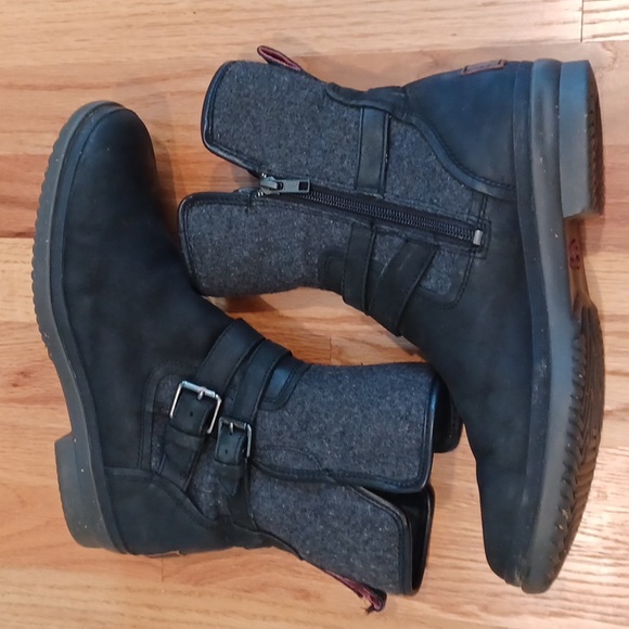 UGG Simmens Moto Boots Black Leather, Gray Flannel Mid Calf Women's 10 - Picture 8 of 16